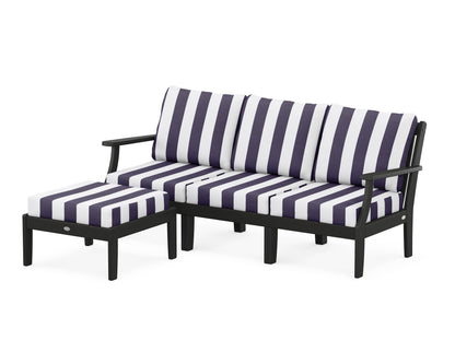 POLYWOOD® Braxton Modular 4-Piece Deep Seating Set with Ottoman in Black / Cabana Stripe Navy