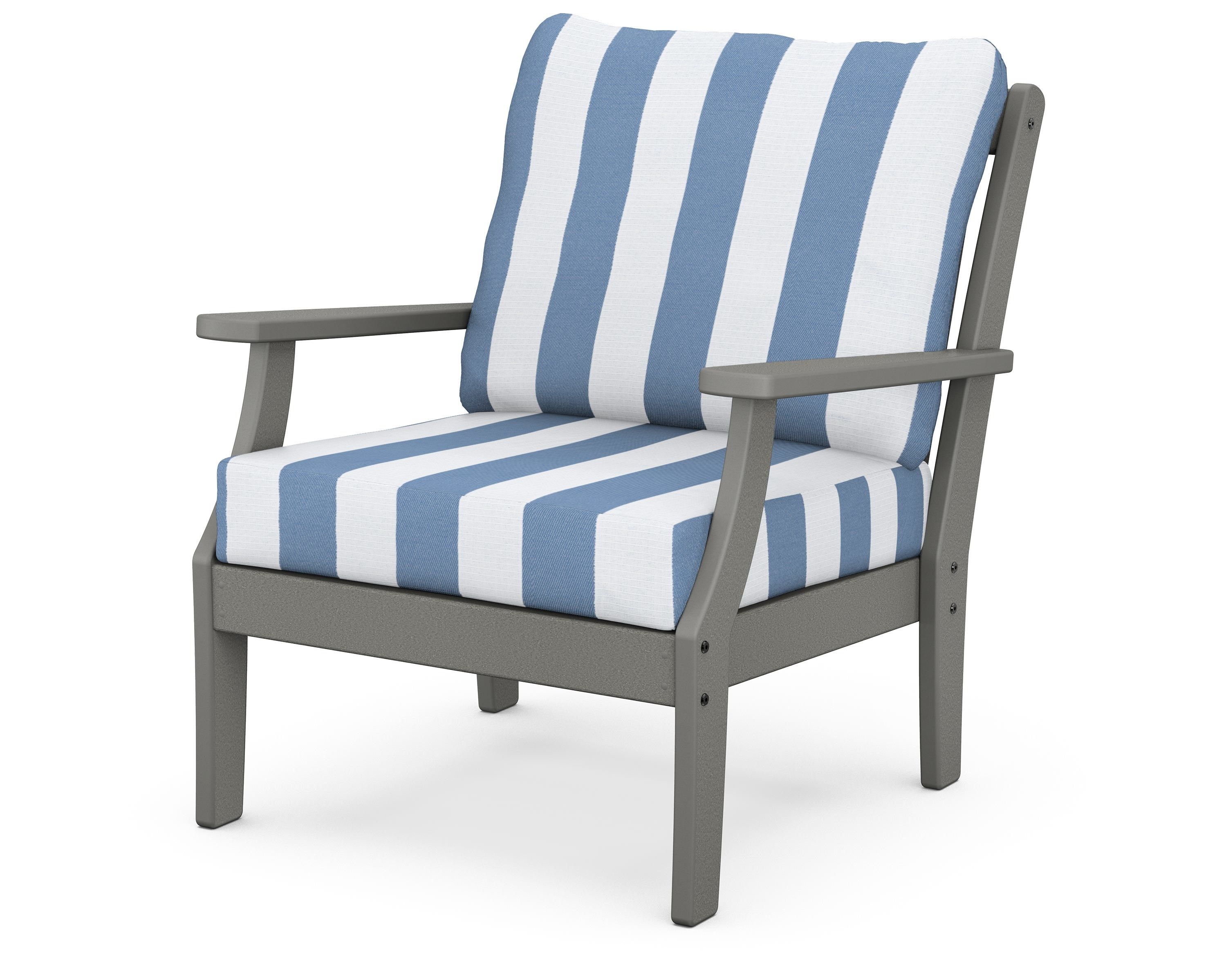 POLYWOOD® Braxton Deep Seating Chair in Slate Grey / Cabana Stripe Sky Blue