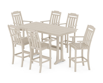 Country Living Cottage Arm Chair 7-Piece Farmhouse Bar Set with Trestle Legs in Sand