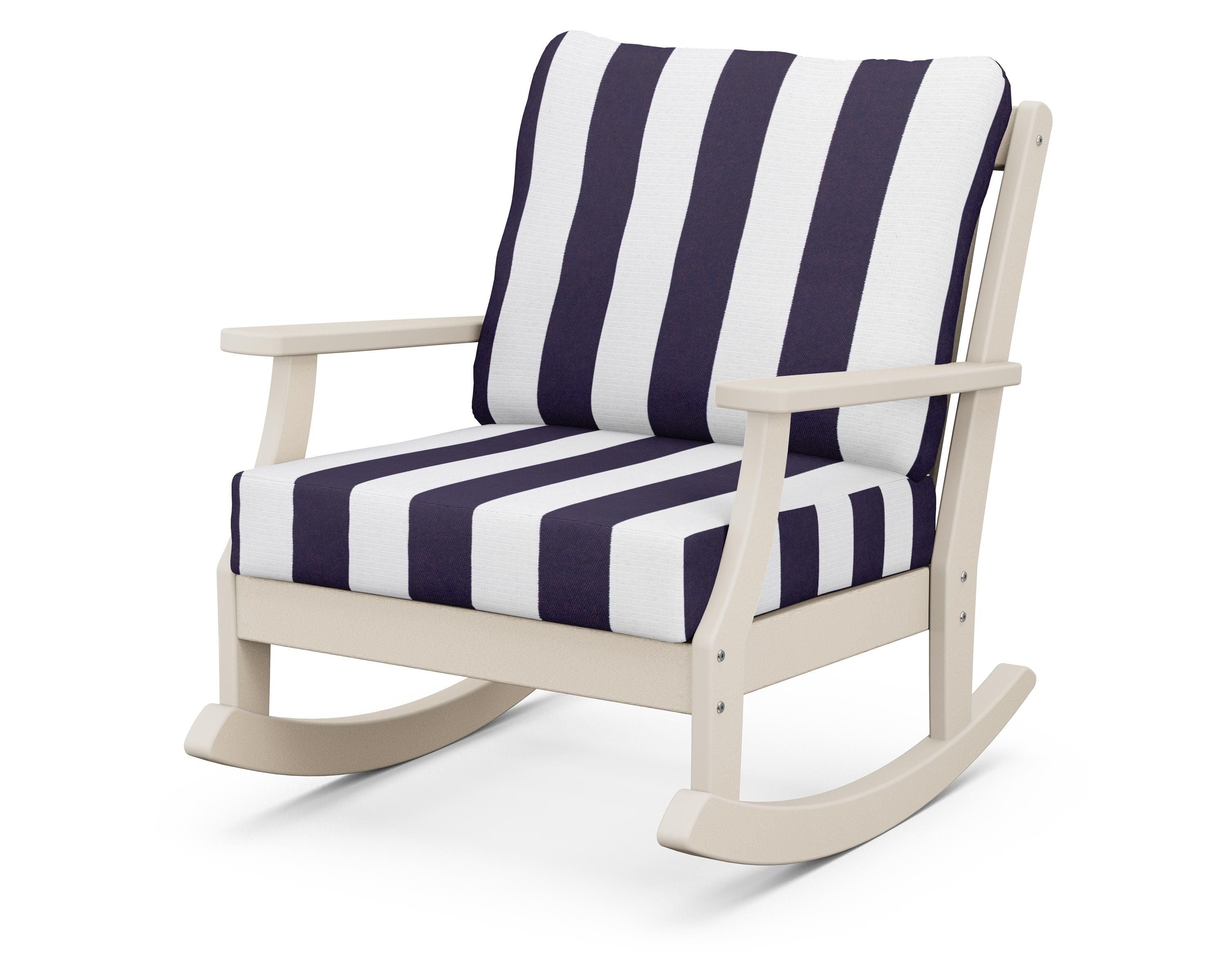 POLYWOOD® Braxton Deep Seating Rocking Chair in Sand / Cabana Stripe Navy