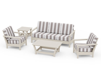 POLYWOOD® Harbour 5-Piece Deep Seating Set in Sand / Cabana Stripe Grey Mist