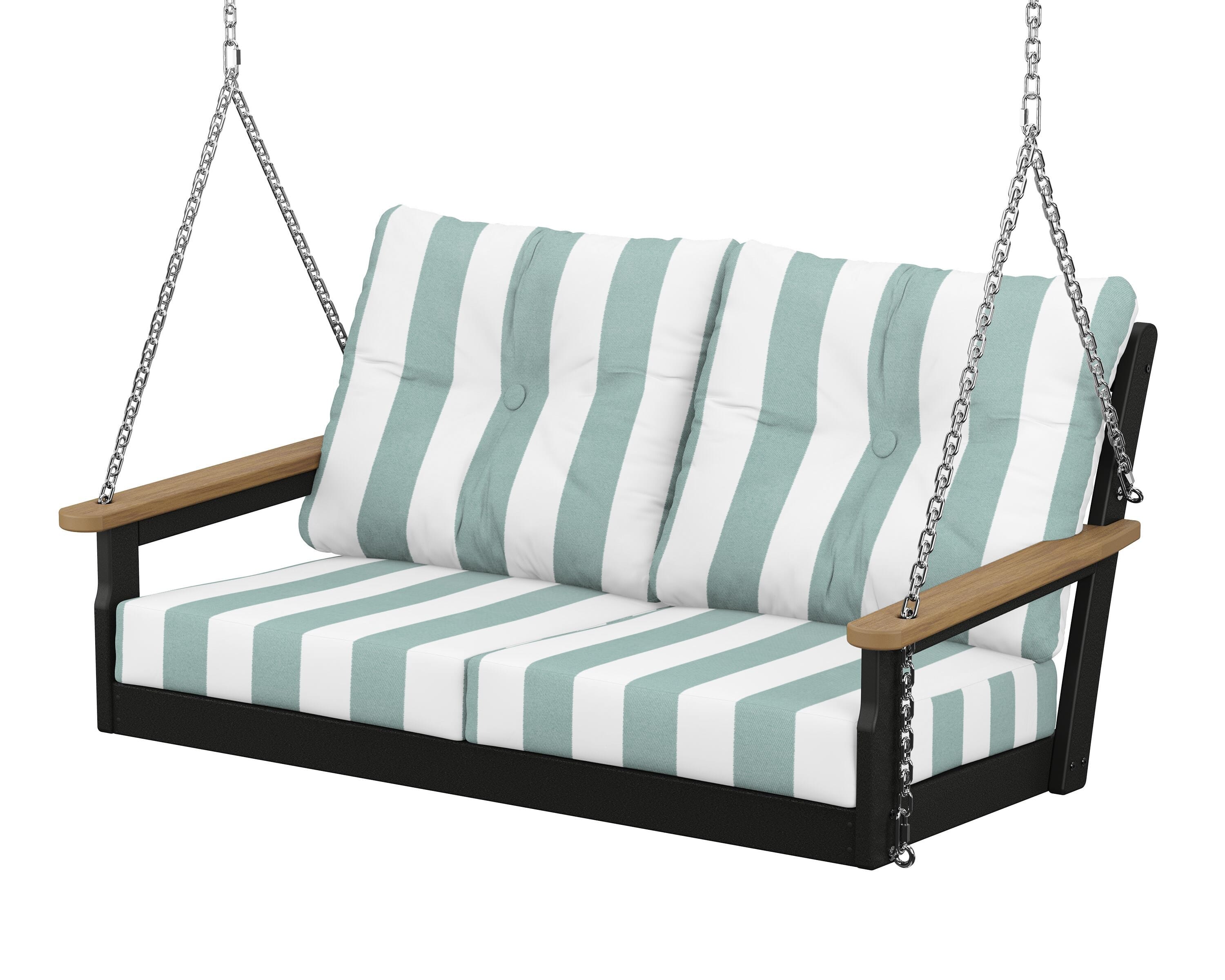 POLYWOOD® Vineyard Deep Seating Swing in Black / Natural / Cabana Stripe Glacier Spa
