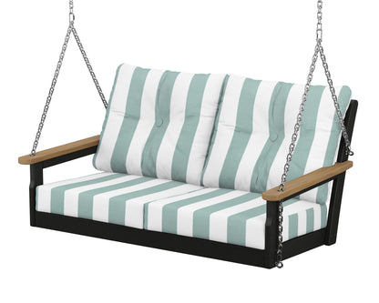 POLYWOOD® Vineyard Deep Seating Swing in Black / Natural / Cabana Stripe Glacier Spa