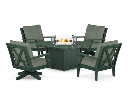POLYWOOD® Braxton 5-Piece Deep Seating Set with Fire Table in Green / Cast Sage