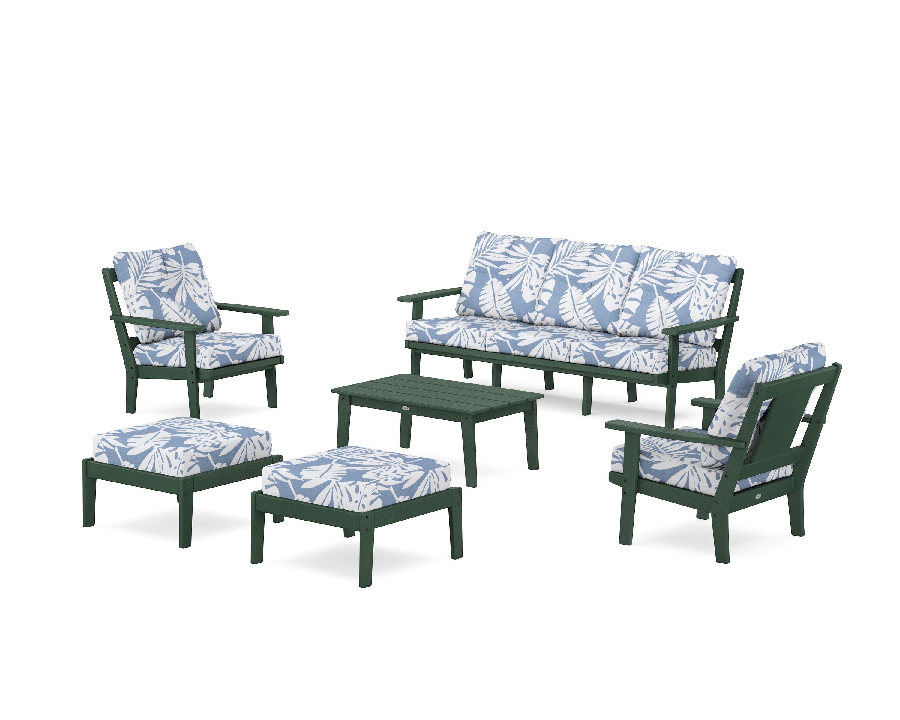 POLYWOOD® Prairie 6-Piece Lounge Sofa Set in Green / Leaf Sky Blue
