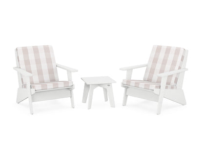 POLYWOOD® Riviera Modern Lounge 3-Piece Set in White / Buffalo Plaid Dune Burlap