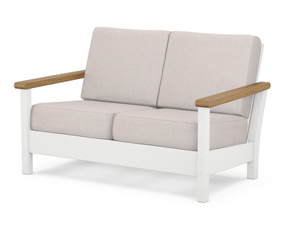 POLYWOOD® Harbour Deep Seating Loveseat in White / Natural / Dune Burlap