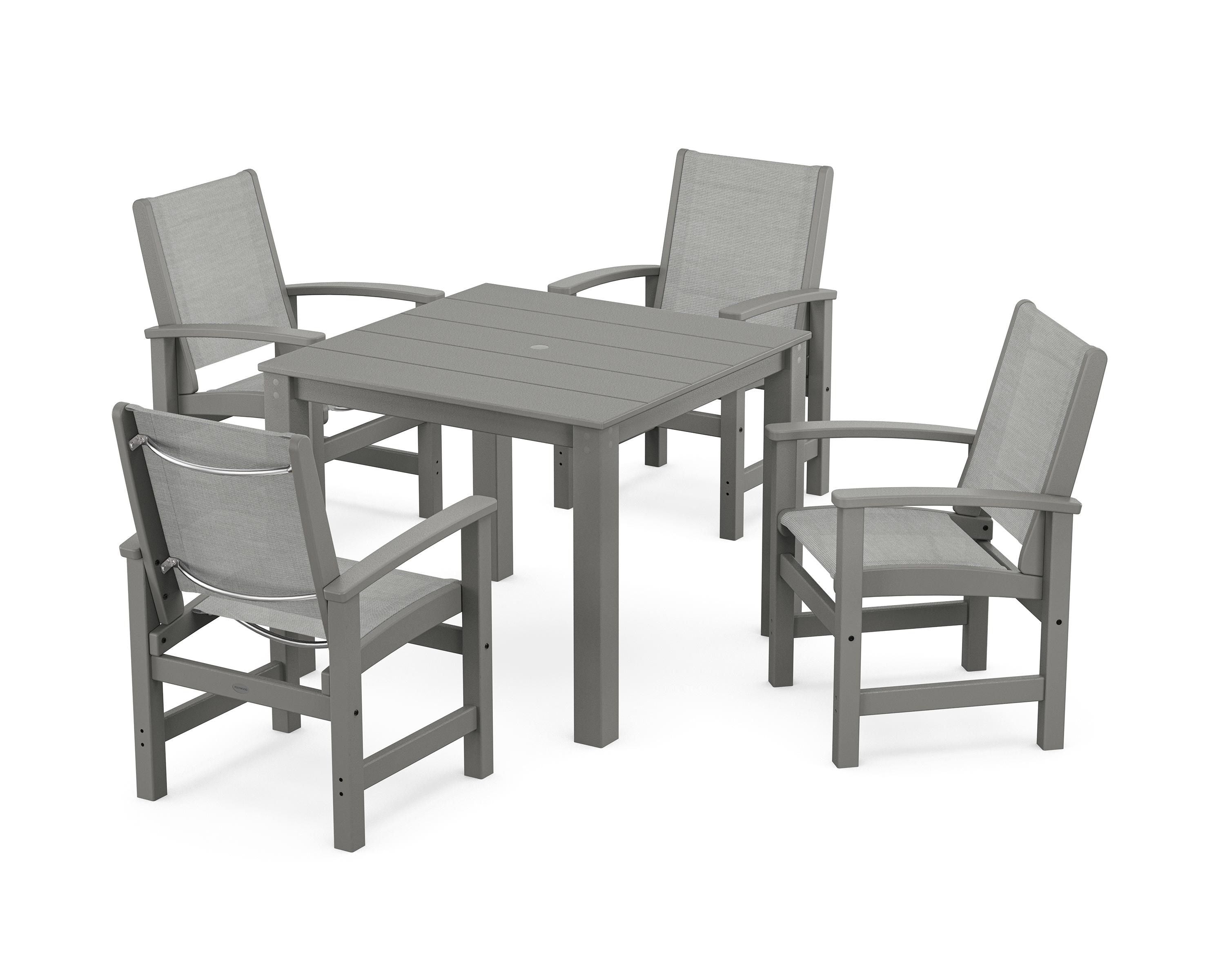 POLYWOOD® Coastal 5-Piece Parsons Dining Set in Slate Grey / Metallic Sling