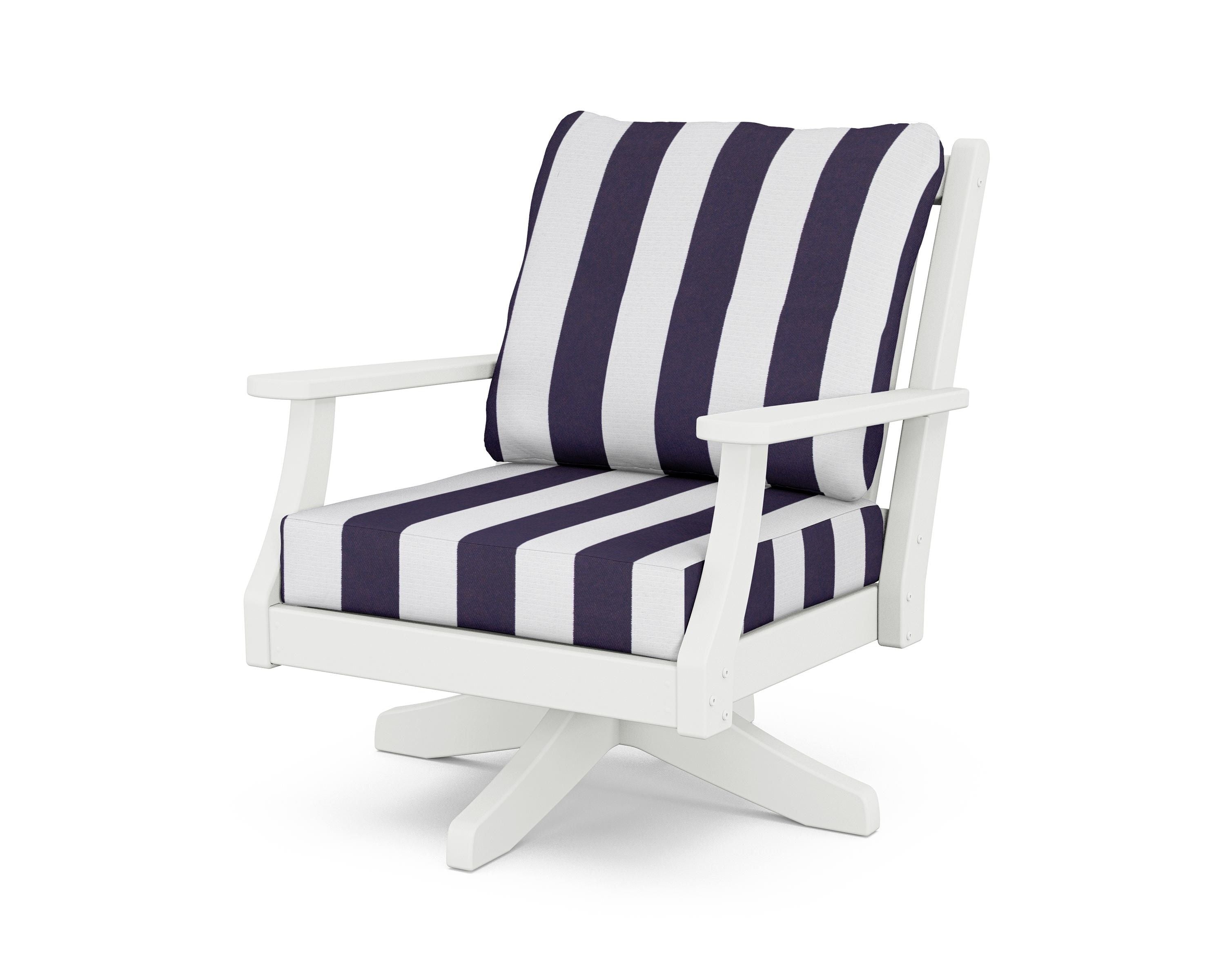 Country Living Wovendale Deep Seating Swivel Chair in White / Cabana Stripe Navy