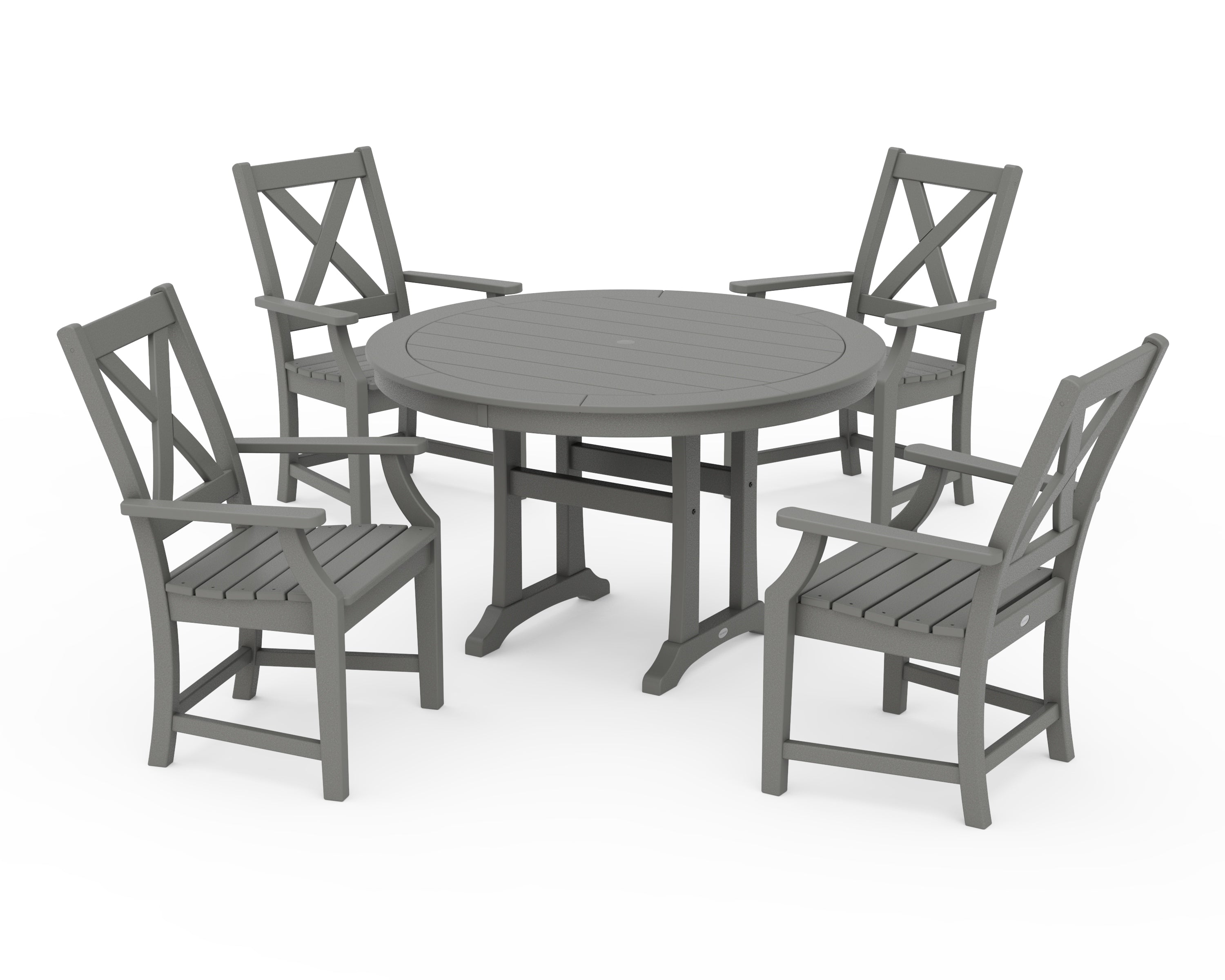 POLYWOOD® Braxton 5-Piece Nautical Trestle Arm Chair Dining Set in Slate Grey