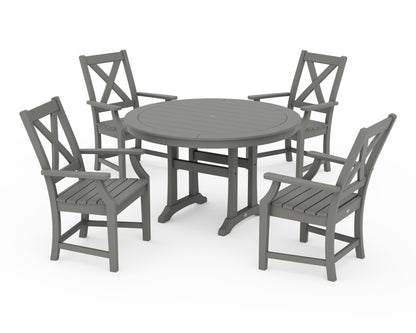 POLYWOOD® Braxton 5-Piece Nautical Trestle Arm Chair Dining Set in Slate Grey