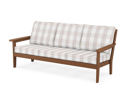 Country Living Cottage Deep Seating Sofa in Teak / Buffalo Plaid Dune Burlap
