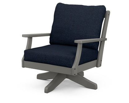 POLYWOOD® Braxton Deep Seating Swivel Chair in Slate Grey / Marine Indigo