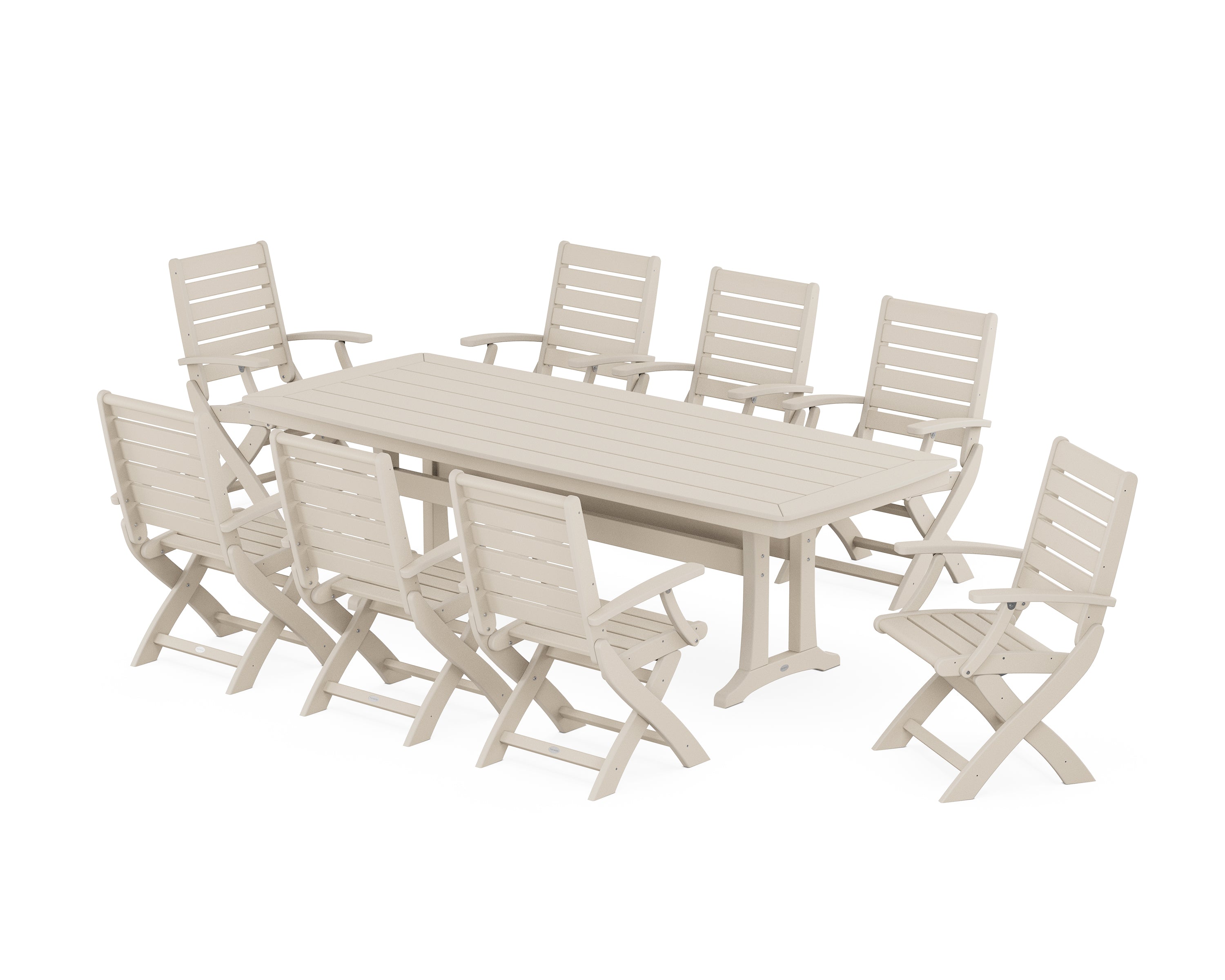 POLYWOOD® Signature Folding 9-Piece Dining Set with Trestle Legs in Sand