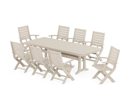 POLYWOOD® Signature Folding 9-Piece Dining Set with Trestle Legs in Sand