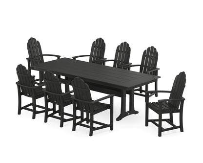 POLYWOOD® Classic Adirondack 9-Piece Farmhouse Dining Set with Trestle Legs in Black