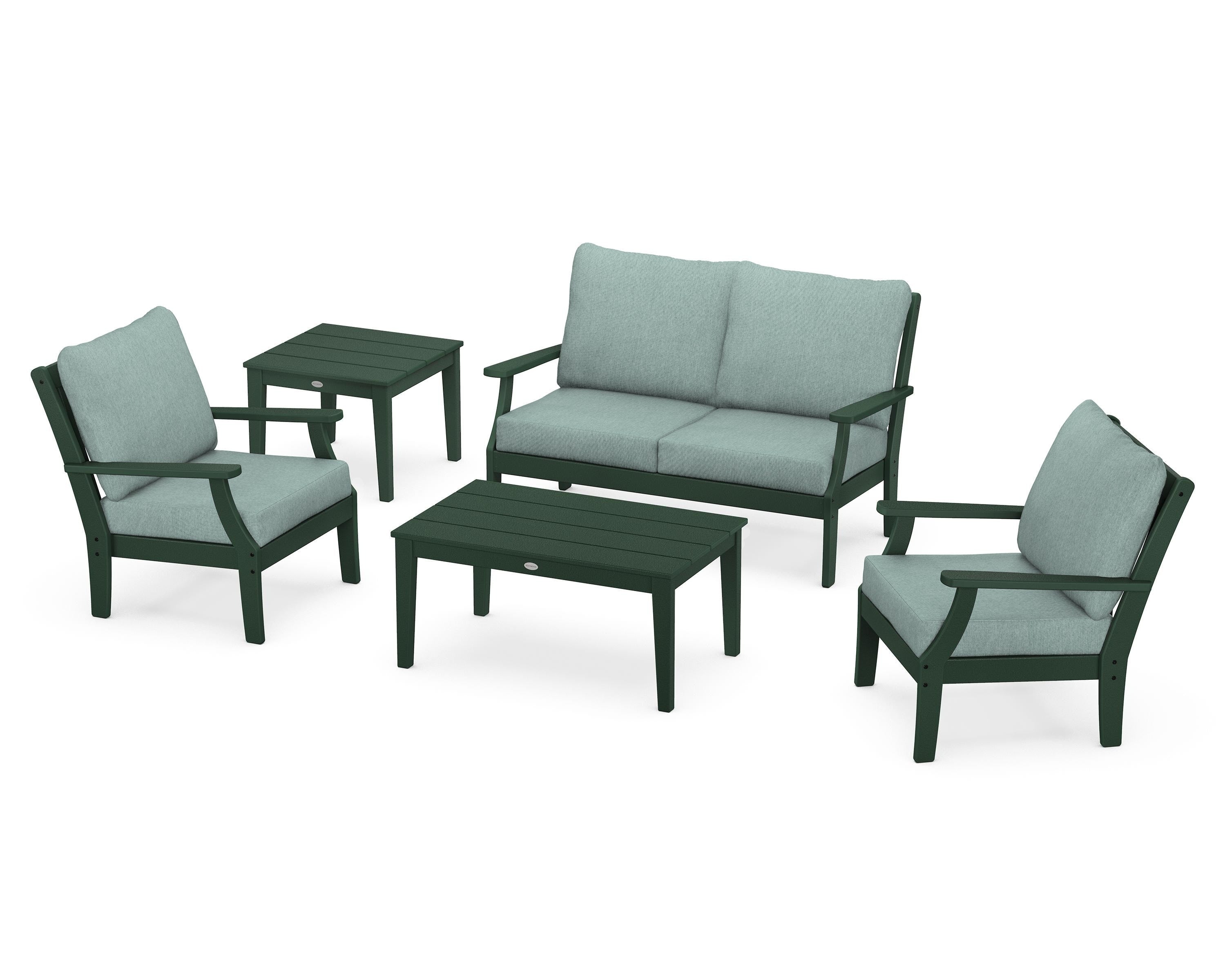 POLYWOOD® Braxton 5-Piece Deep Seating Set in Green / Glacier Spa