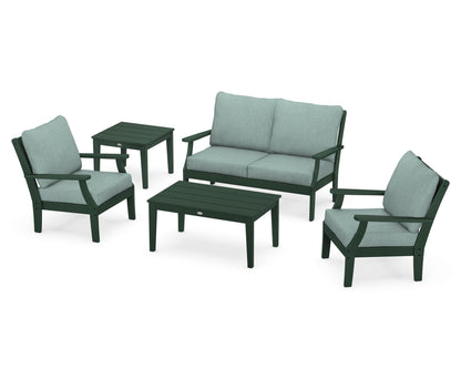 POLYWOOD® Braxton 5-Piece Deep Seating Set in Green / Glacier Spa