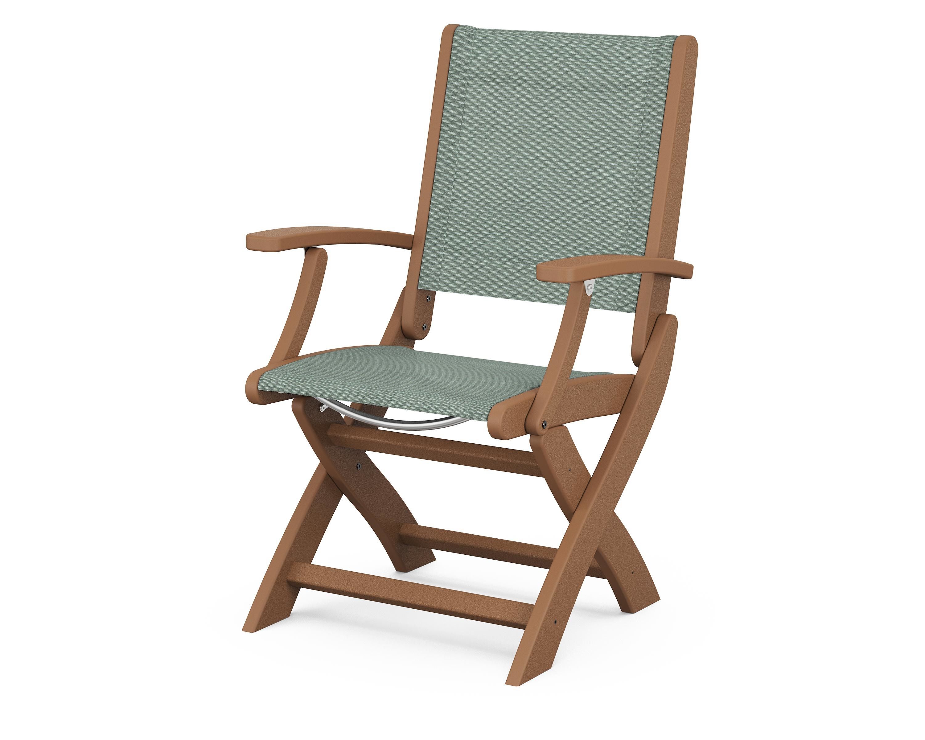POLYWOOD® Coastal Folding Chair in Teak / Dupioni Sea Mist Sling