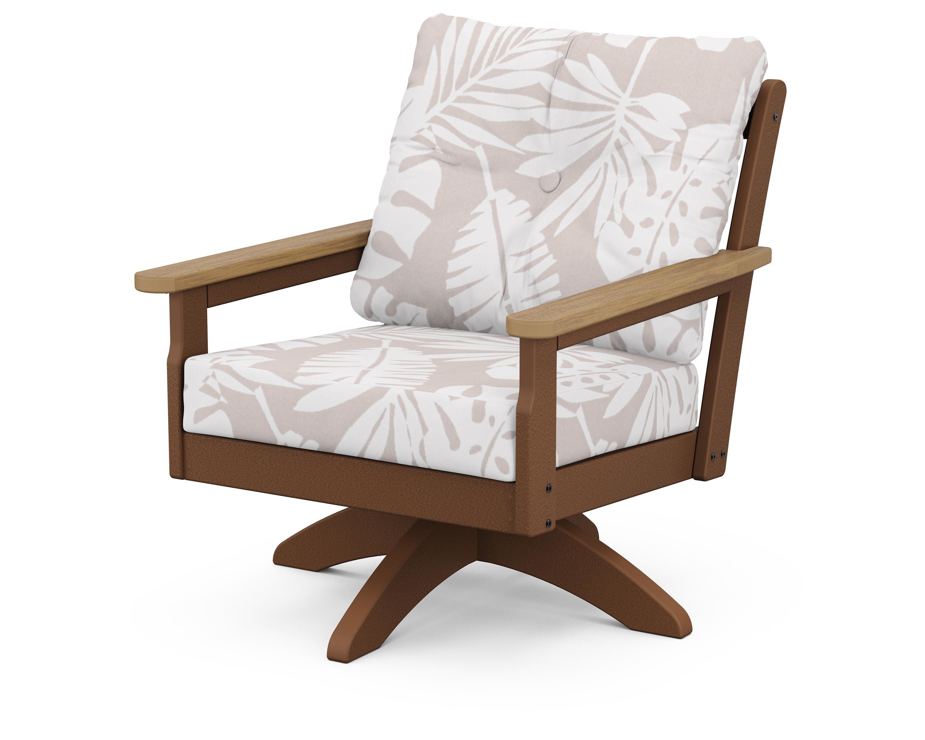POLYWOOD® Vineyard Deep Seating Swivel Chair in Teak / Natural / Leaf Dune Burlap