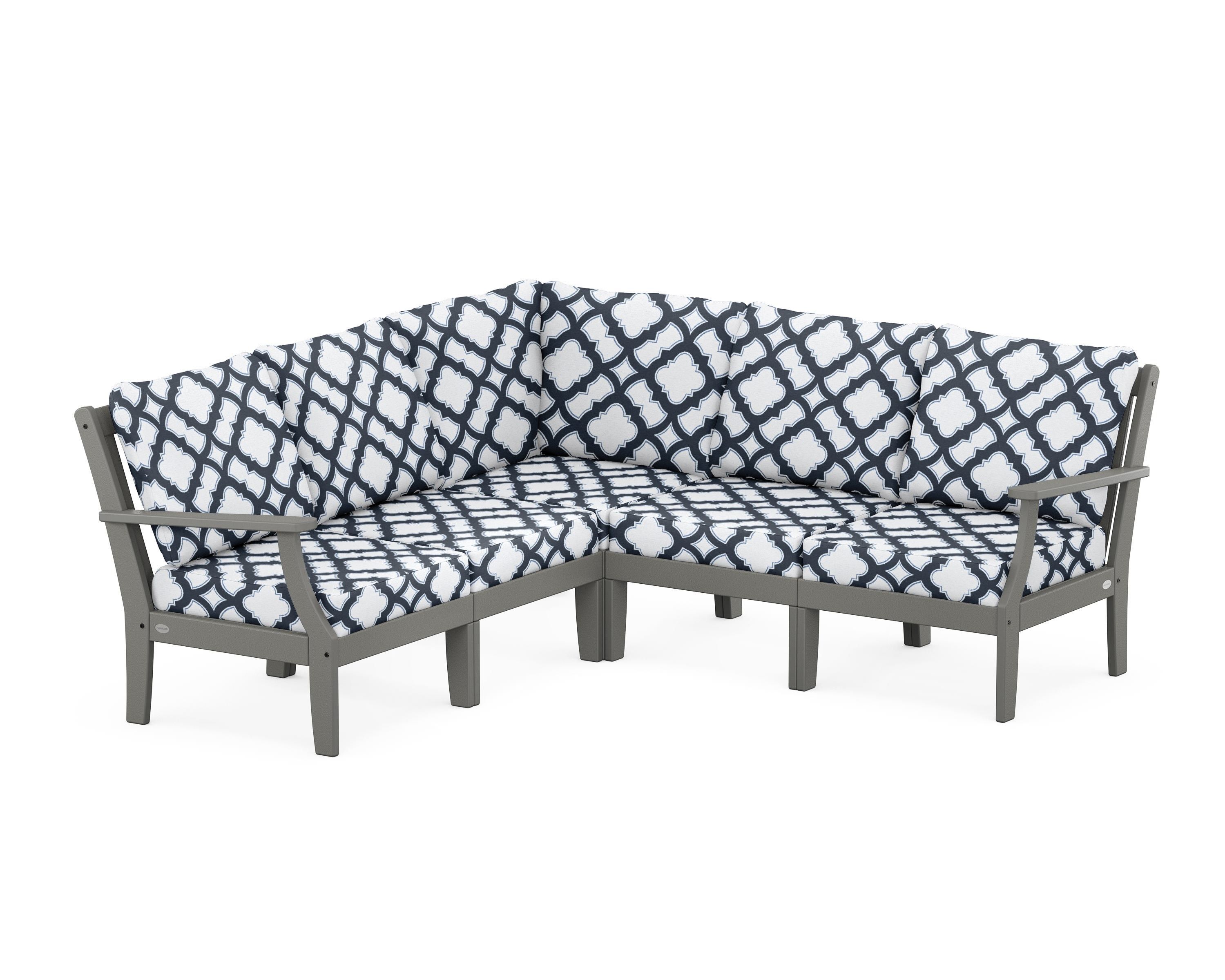 POLYWOOD® Braxton Modular 5-Piece Deep Seating Set in Slate Grey / Trellis Marine Indigo