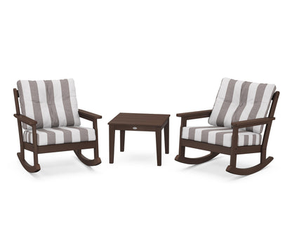POLYWOOD® Vineyard 3-Piece Deep Seating Rocker Set in Mahogany / Cabana Stripe Grey Mist