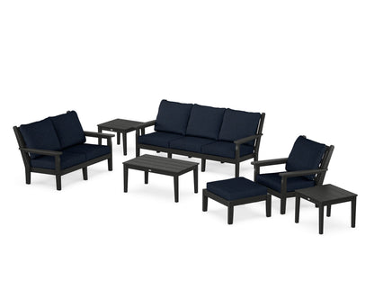 POLYWOOD® Chippendale 7-Piece Deep Seating Set in Black / Marine Indigo