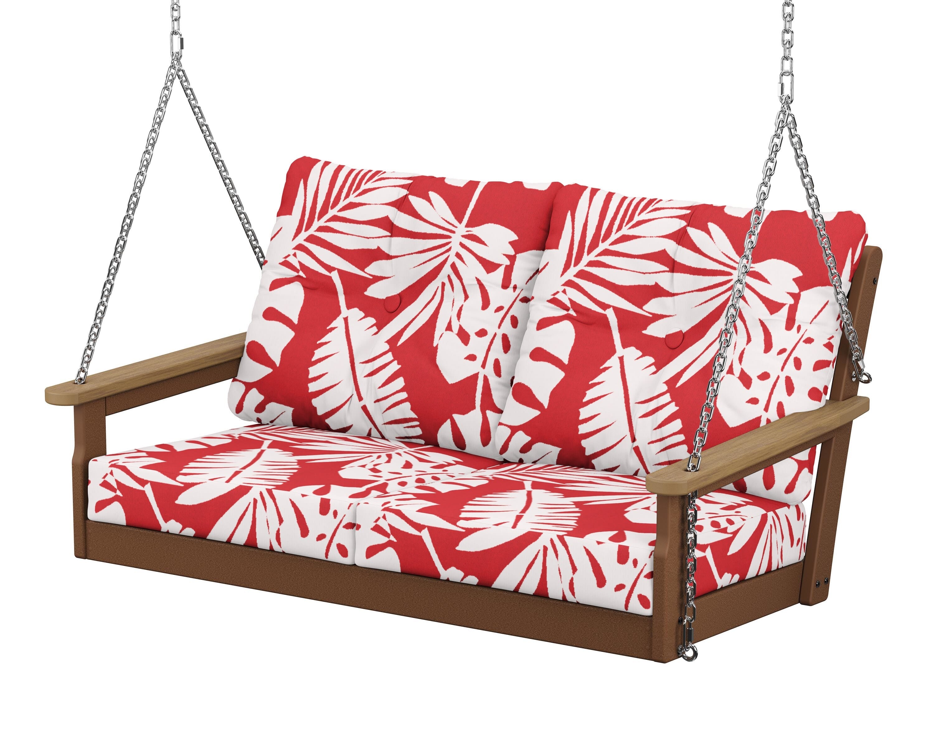 POLYWOOD® Vineyard Deep Seating Swing in Teak / Natural / Leaf Crimson