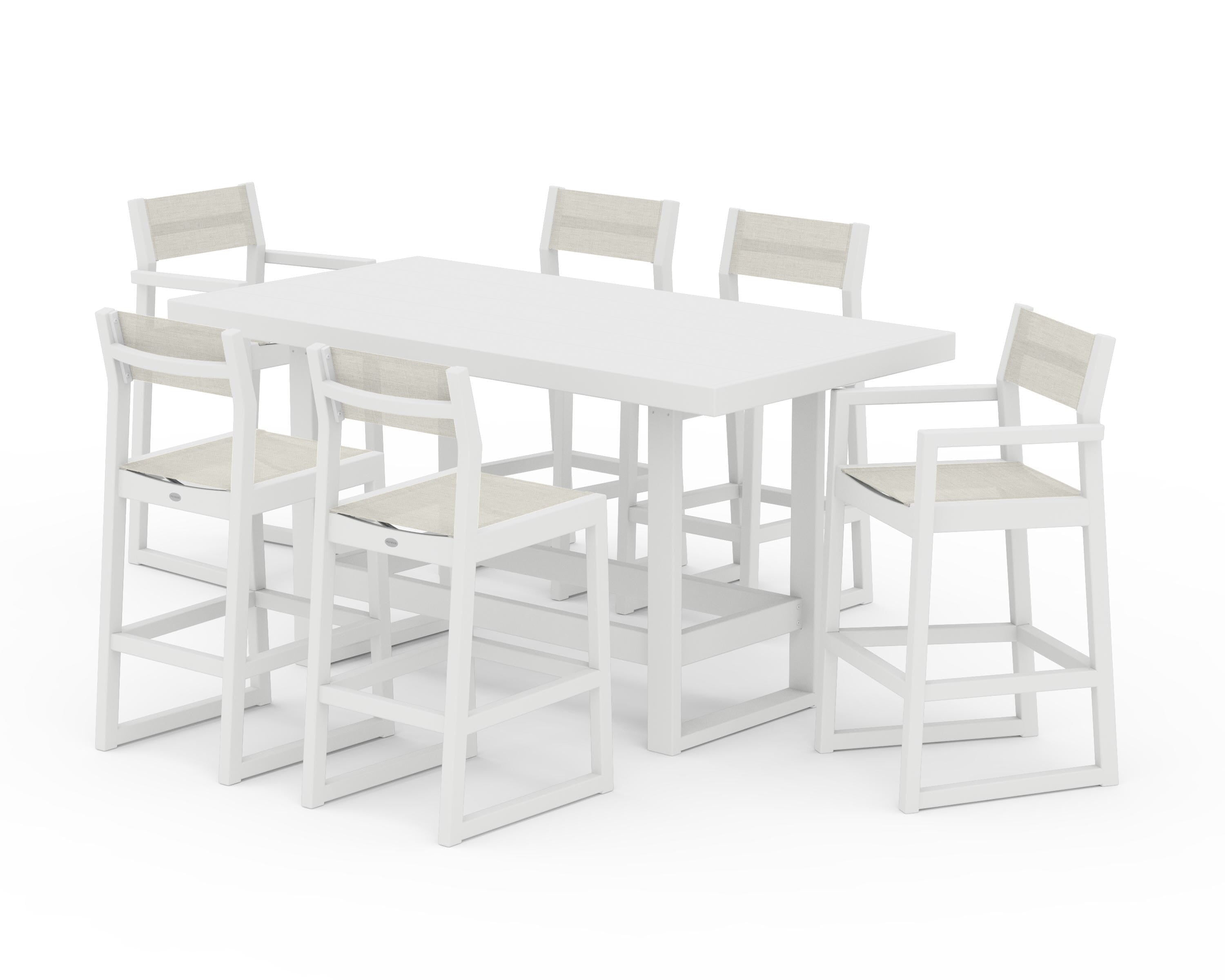 POLYWOOD® EDGE Sling 7-Piece Bar Table Set in White / Parchment Sling
