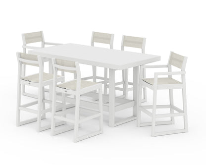 POLYWOOD® EDGE Sling 7-Piece Bar Table Set in White / Parchment Sling