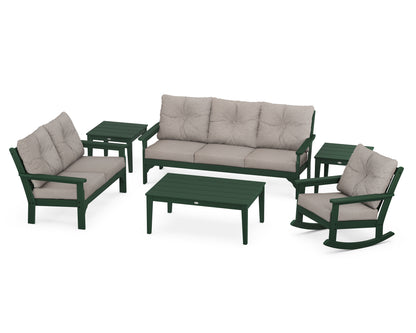 POLYWOOD® Vineyard 6-Piece Deep Seating Set in Green / Weathered Tweed