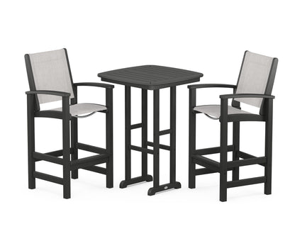 POLYWOOD® Coastal 3-Piece Bar Set in Black / Parchment Sling
