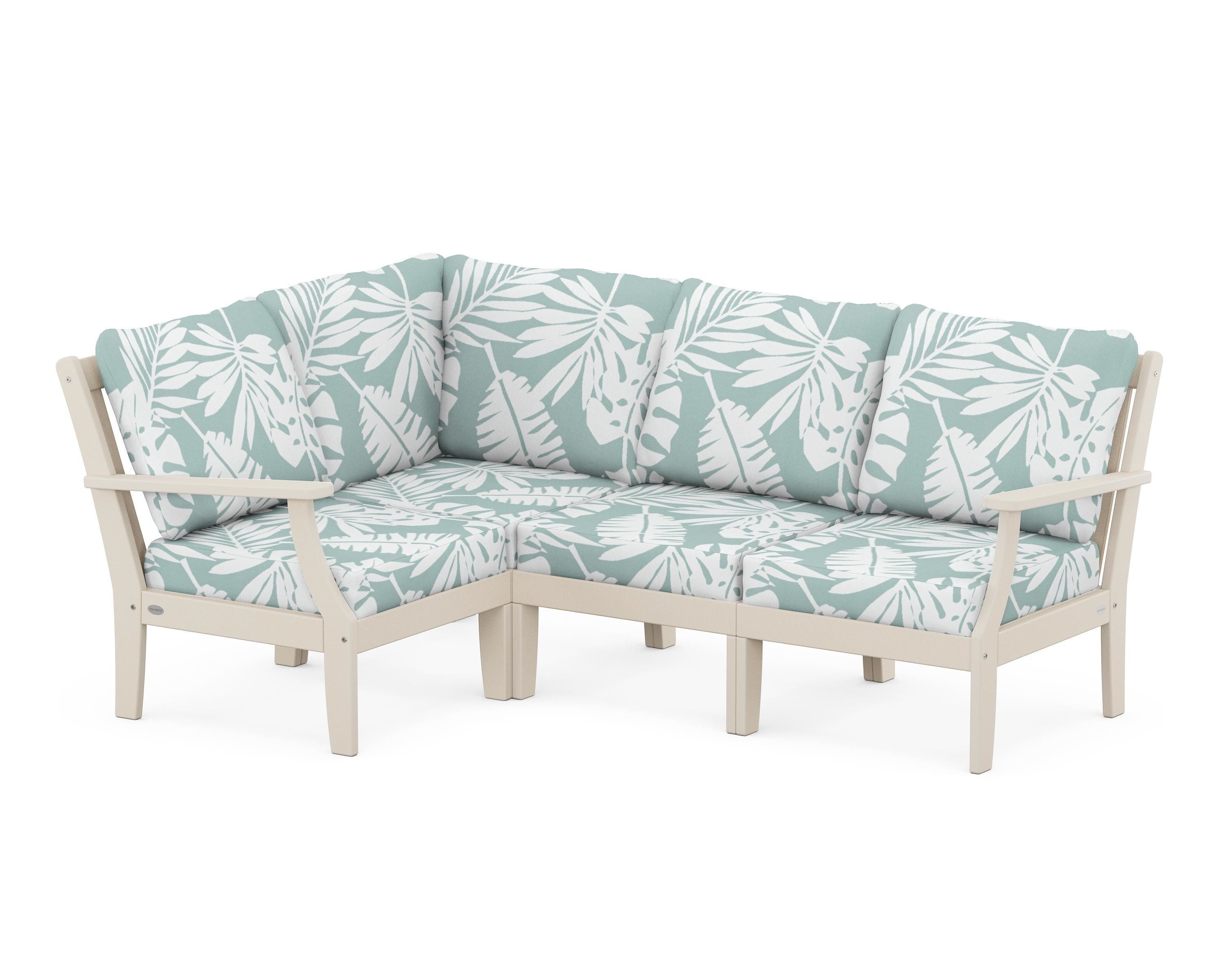POLYWOOD® Braxton Modular 4-Piece Deep Seating Set in Sand / Leaf Glacier Spa