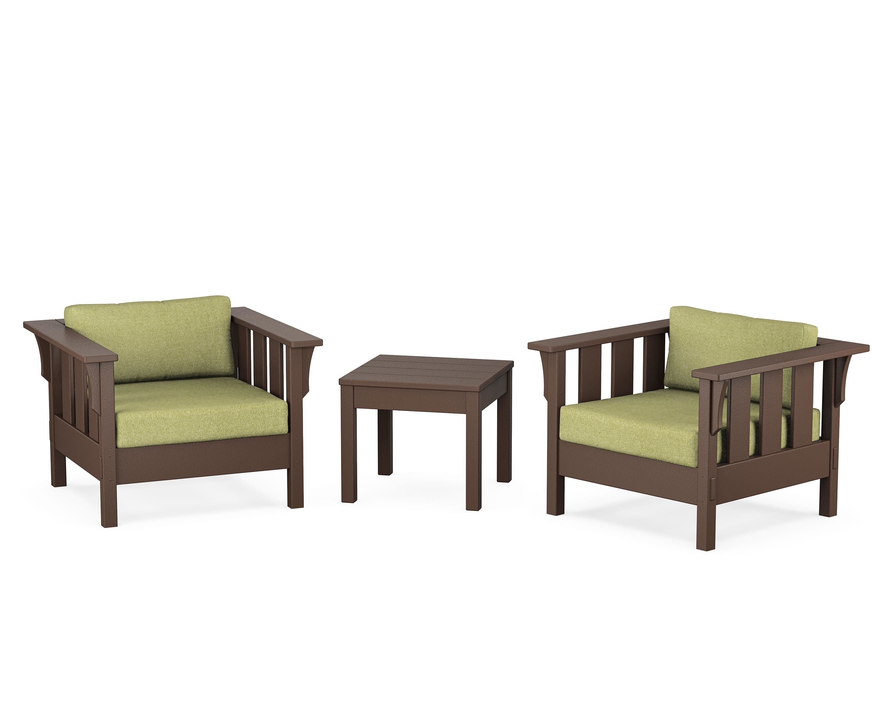 Martha Stewart by POLYWOOD® Acadia 3-Piece Deep Seating Set in Mahogany / Chartreuse Boucle
