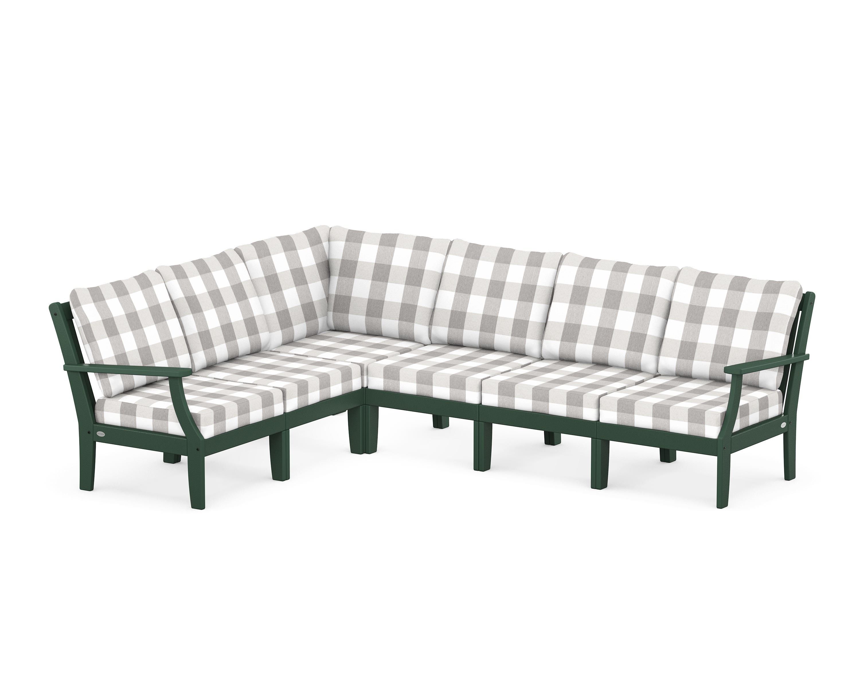 POLYWOOD® Braxton Modular 6-Piece Deep Seating Set in Green / Buffalo Plaid Grey Mist