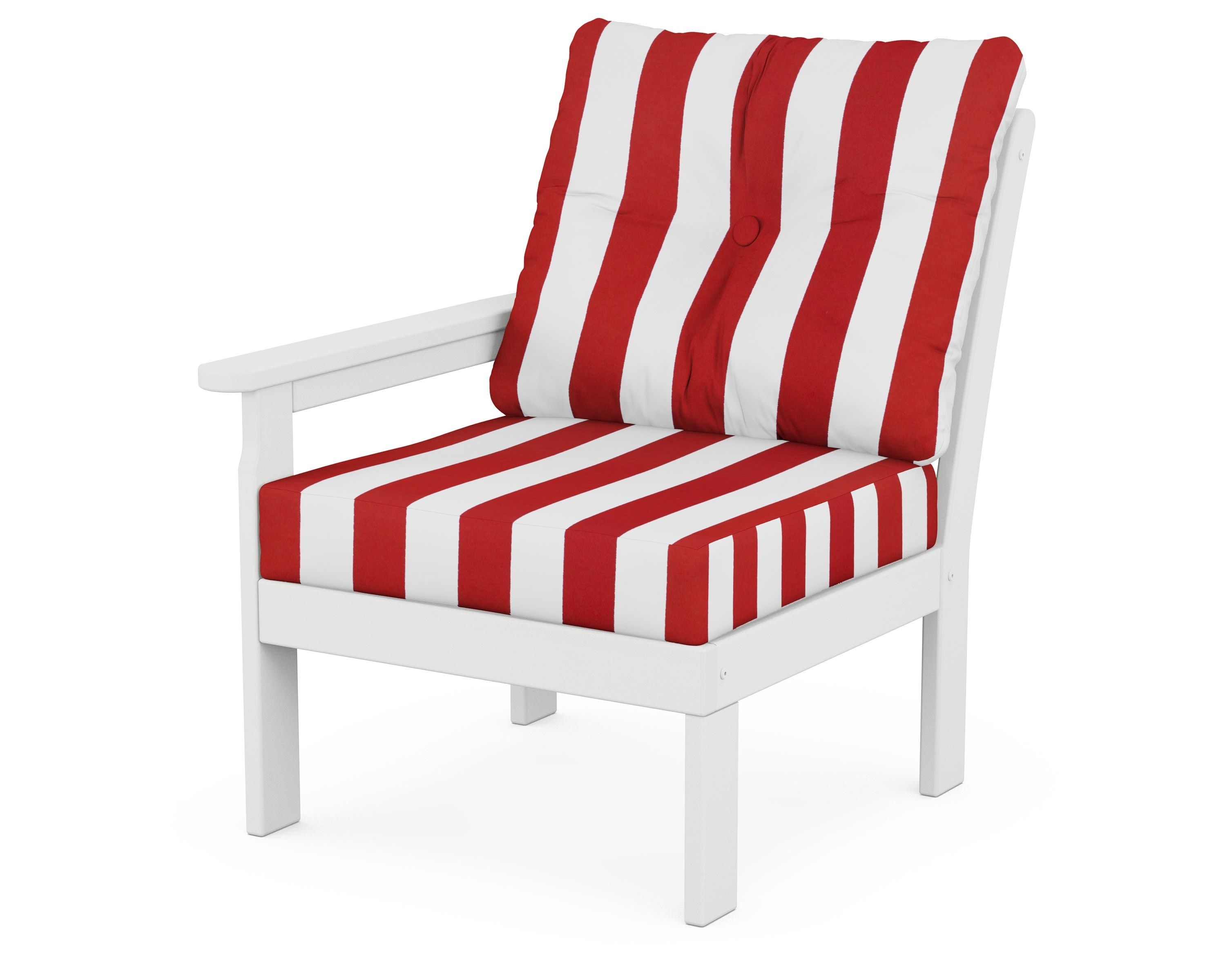 POLYWOOD® Vineyard Modular Left Arm Chair in White / Cabana Stripe Crimson