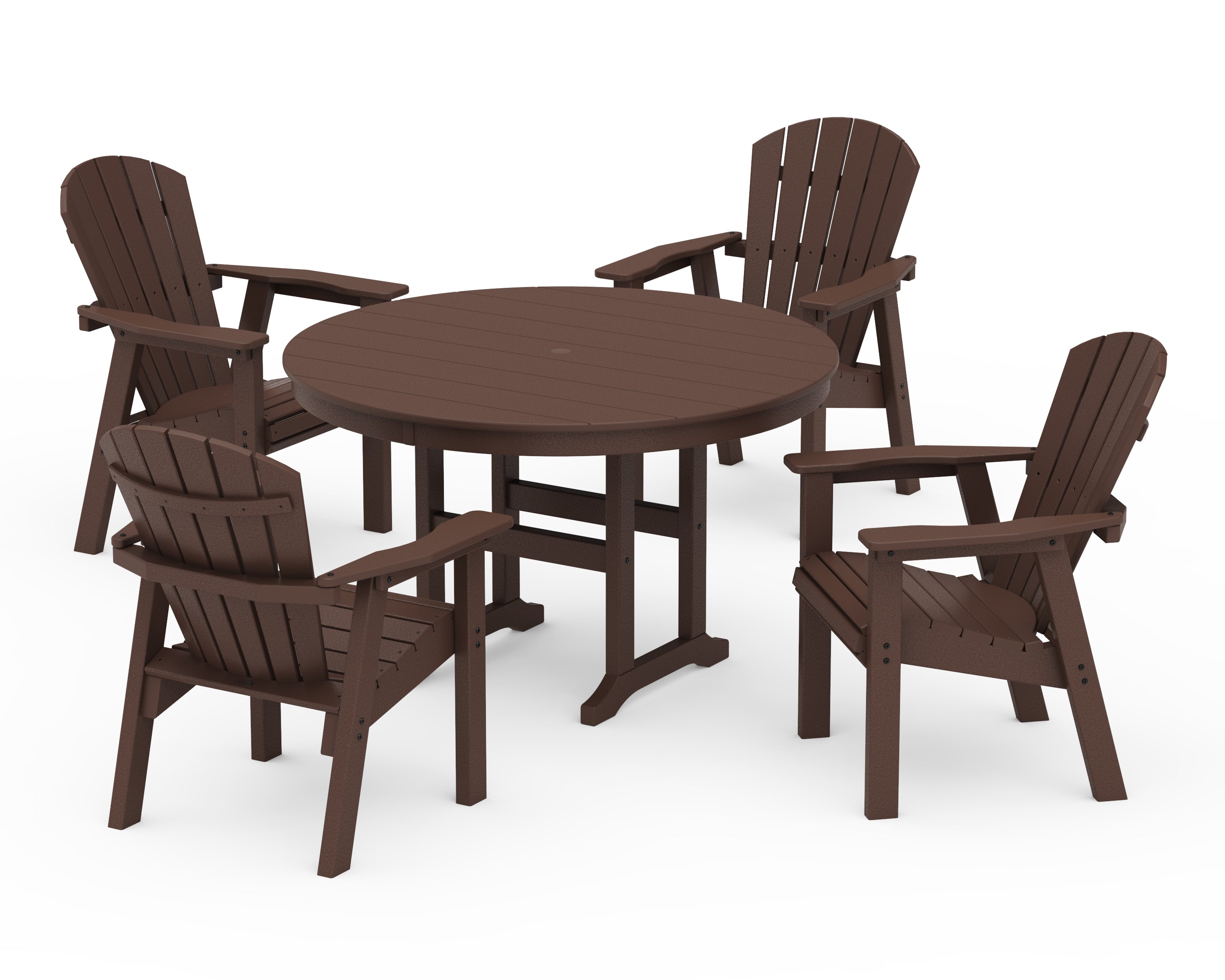 POLYWOOD® Seashell 5-Piece Round Farmhouse Dining Set in Mahogany