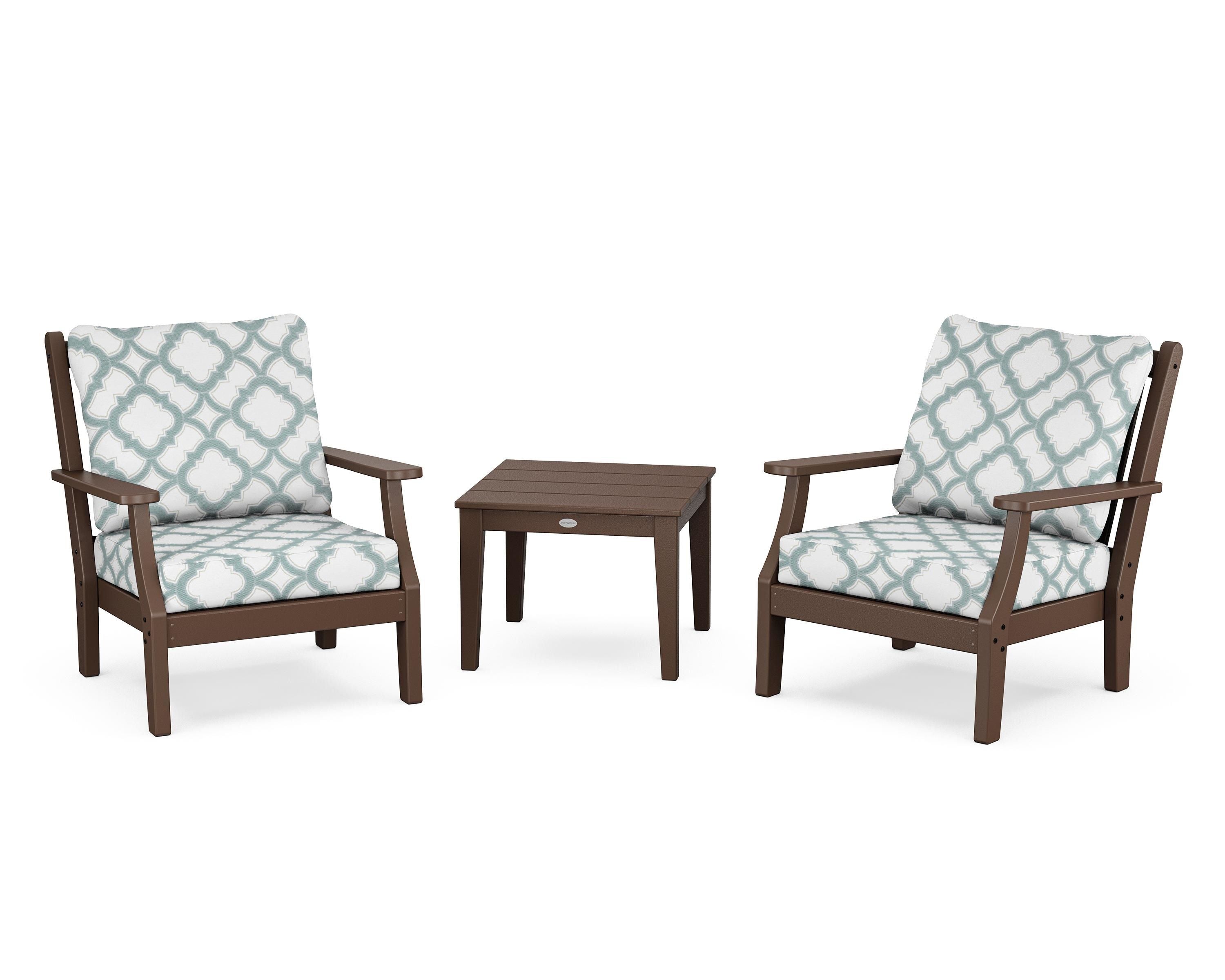 Country Living Wovendale 3-Piece Deep Seating Set in Mahogany / Trellis Glacier Spa