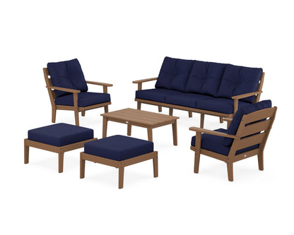 POLYWOOD® Lakeside 6-Piece Lounge Sofa Set in Teak / Navy