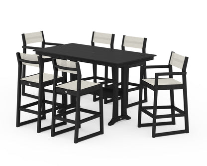 POLYWOOD® EDGE Sling 7-Piece Farmhouse Bar Set with Trestle Legs in Black / Parchment Sling