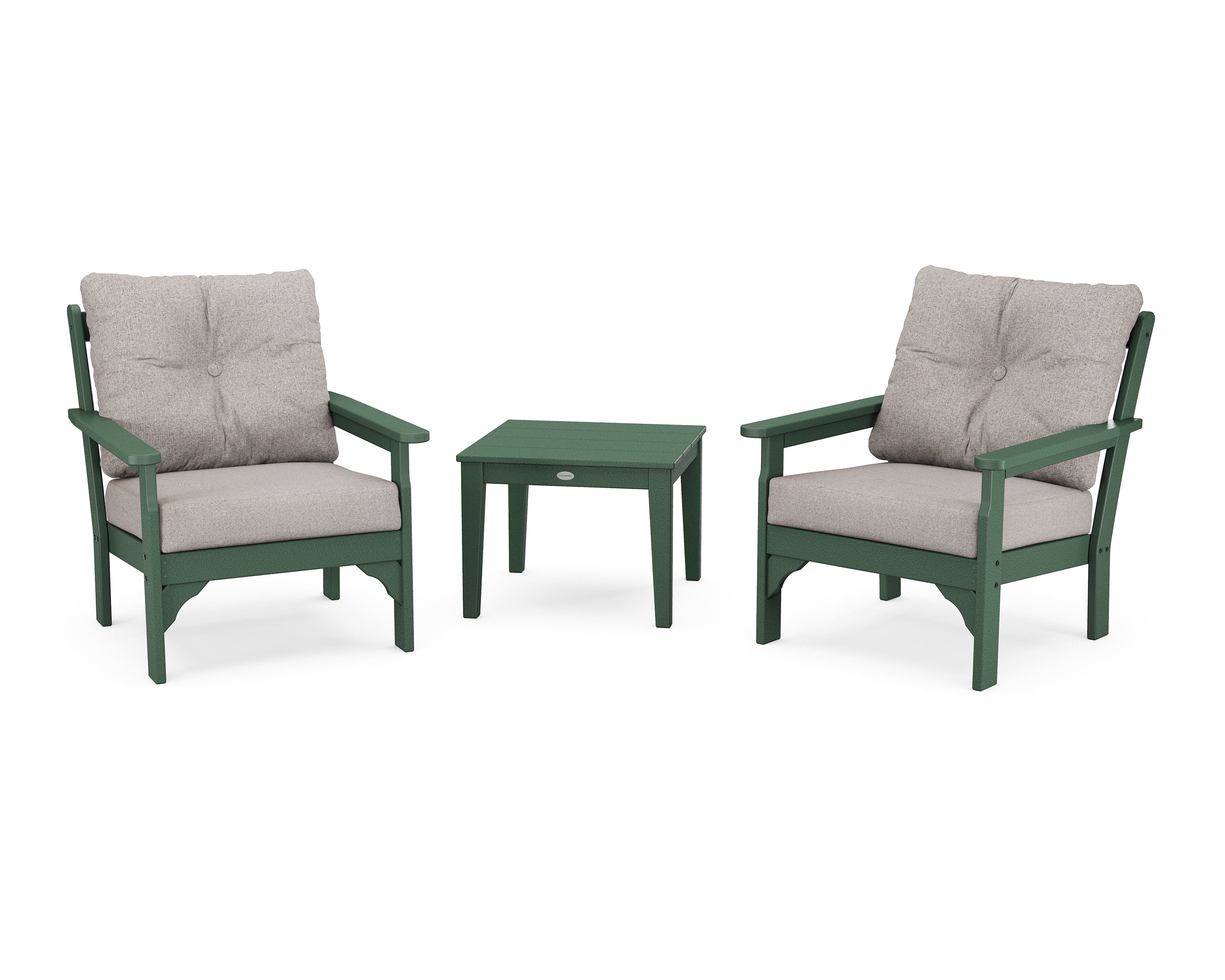 POLYWOOD® Vineyard 3-Piece Deep Seating Set in Green / Weathered Tweed