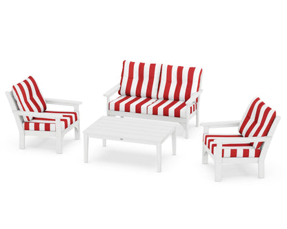 POLYWOOD® Vineyard 4-Piece Deep Seating Set in White / Cabana Stripe Crimson