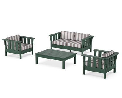 Martha Stewart by POLYWOOD® Acadia 4-Piece Deep Seating Set with Loveseat in Green / Cabana Stripe Grey Mist