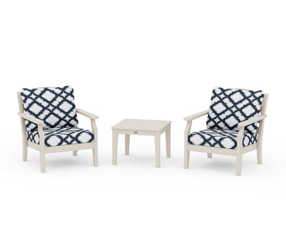 Draper James™ by  POLYWOOD® Savannah 3-Piece Deep Seating Set in Sand / Trellis Marine Indigo
