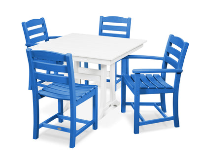 POLYWOOD® La Casa Café 5-Piece Farmhouse Dining Set with Trestle Legs in Pacific Blue / White