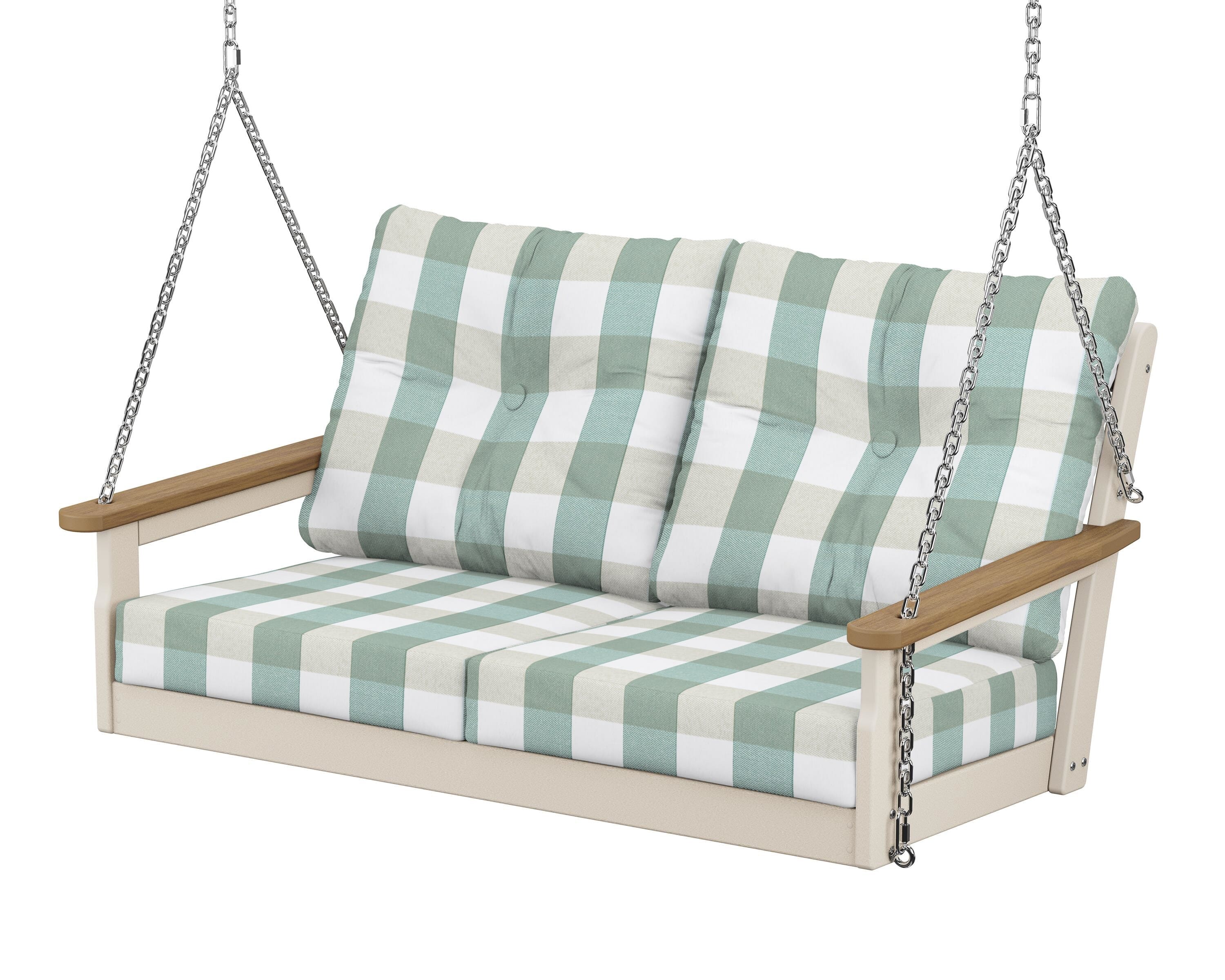 POLYWOOD® Vineyard Deep Seating Swing in Sand / Natural / Buffalo Plaid Glacier Spa