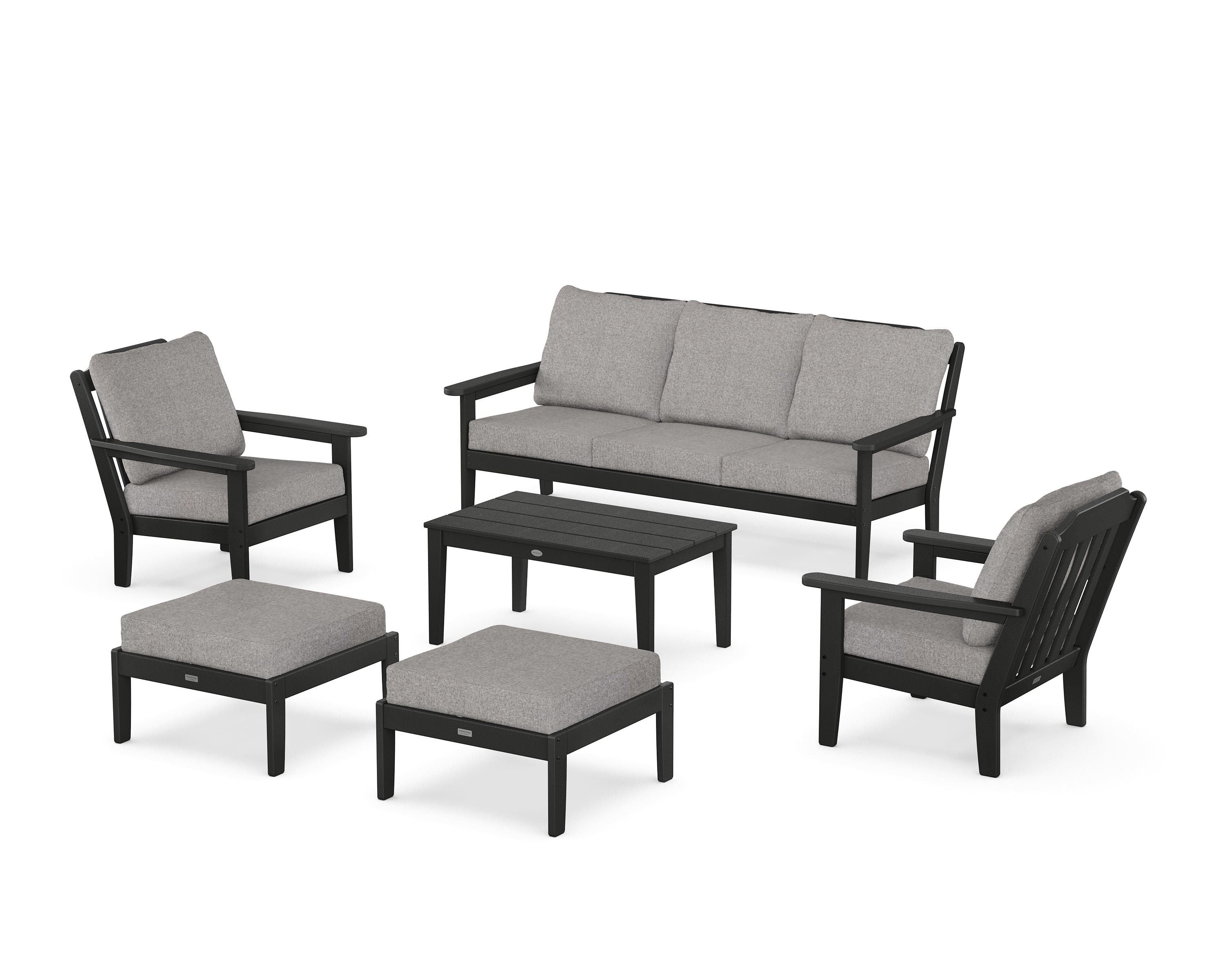 Country Living Cottage 6-Piece Lounge Sofa Set in Black / Grey Mist