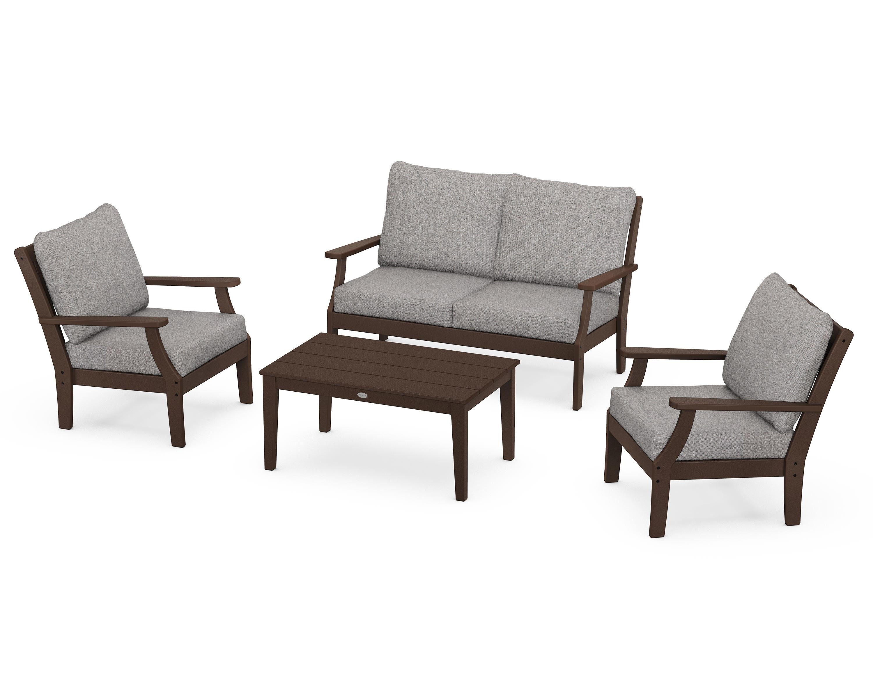 POLYWOOD® Braxton 4-Piece Deep Seating Chair Set in Mahogany / Grey Mist
