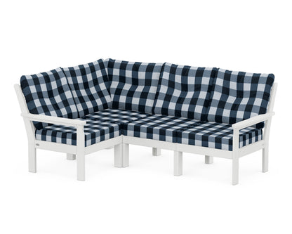POLYWOOD® Vineyard 4-Piece Sectional in White / Buffalo Plaid Marine Indigo