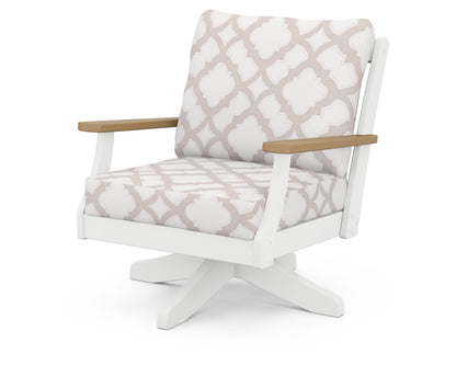 POLYWOOD® Braxton Deep Seating Swivel Chair in White / Natural / Trellis Dune Burlap